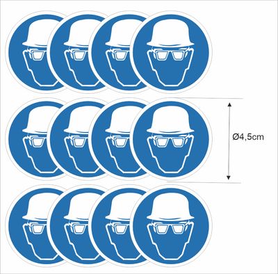 Veiligheidsbril en helm verplicht  ISO 7010 stickers Ø4,5