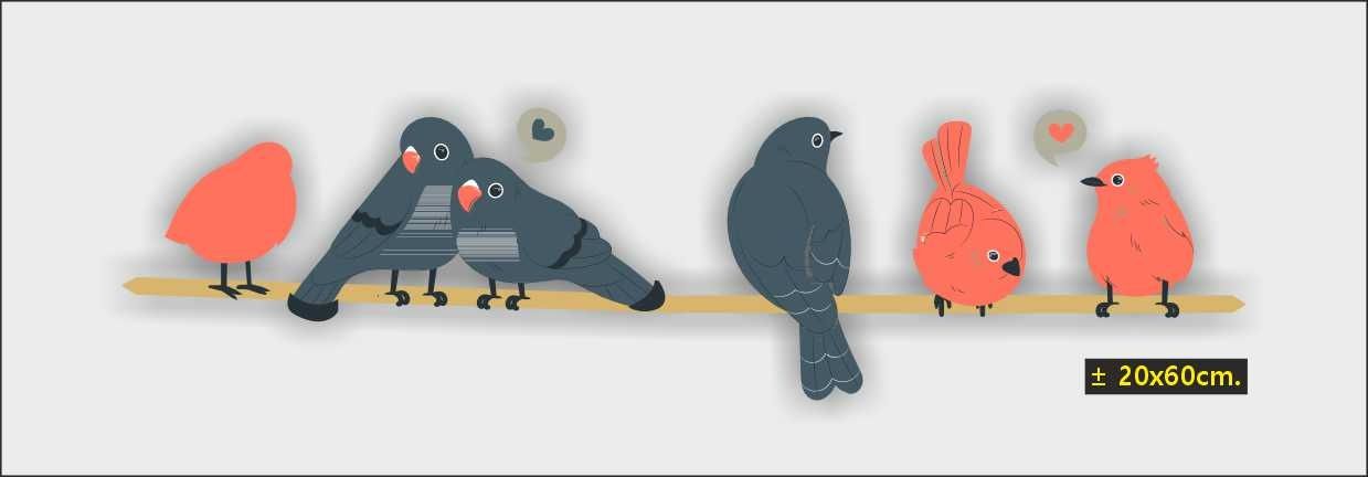 Vogels raamstickers 6 pastel vogels zittend op draad
