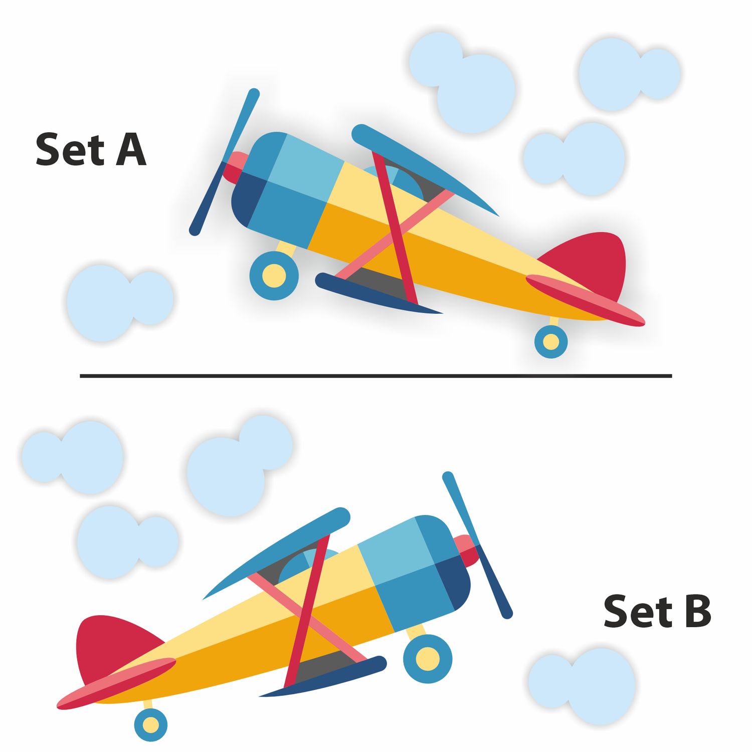 Vliegtuig in de wolken decostickers.