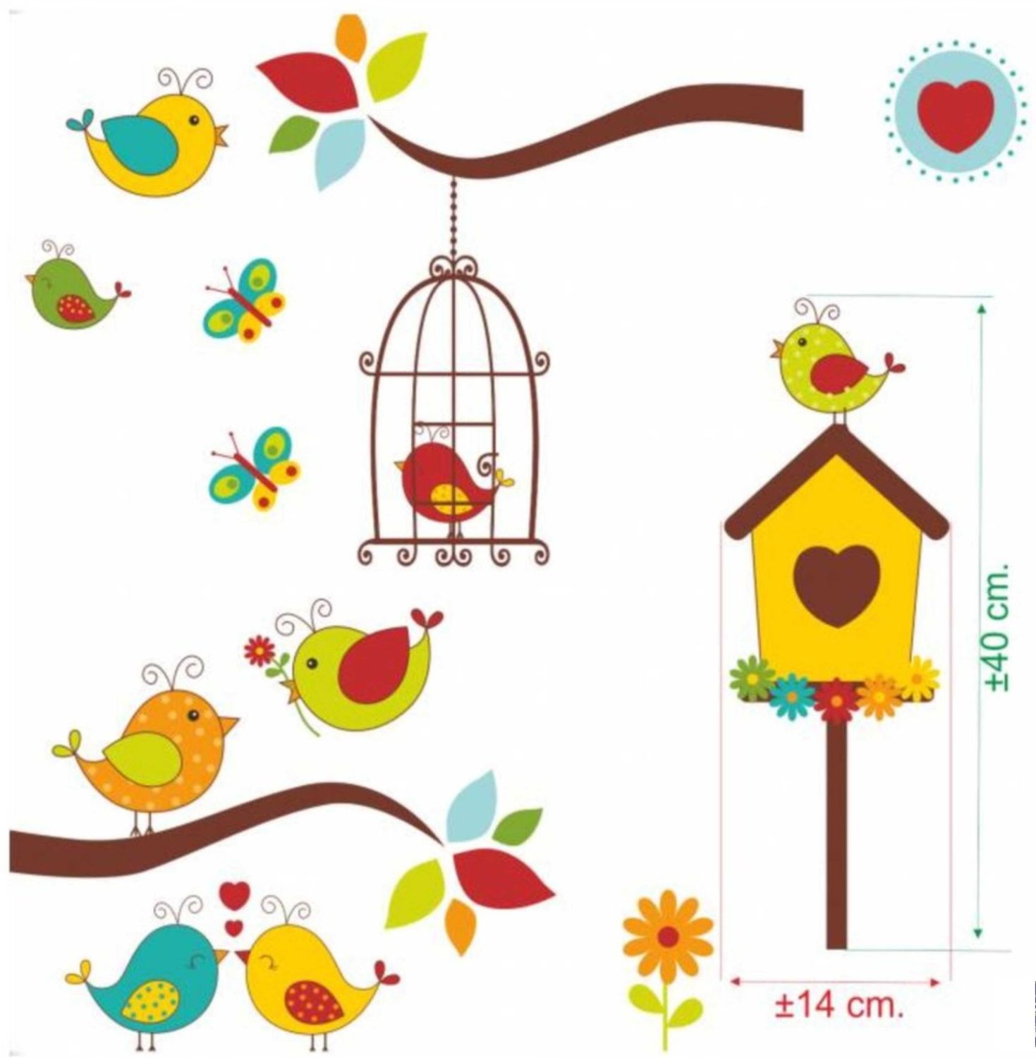 Raamsticker met o.a. vogelhuisje en vlinders
