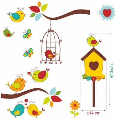 Raamsticker met o.a. vogelhuisje en vlinders