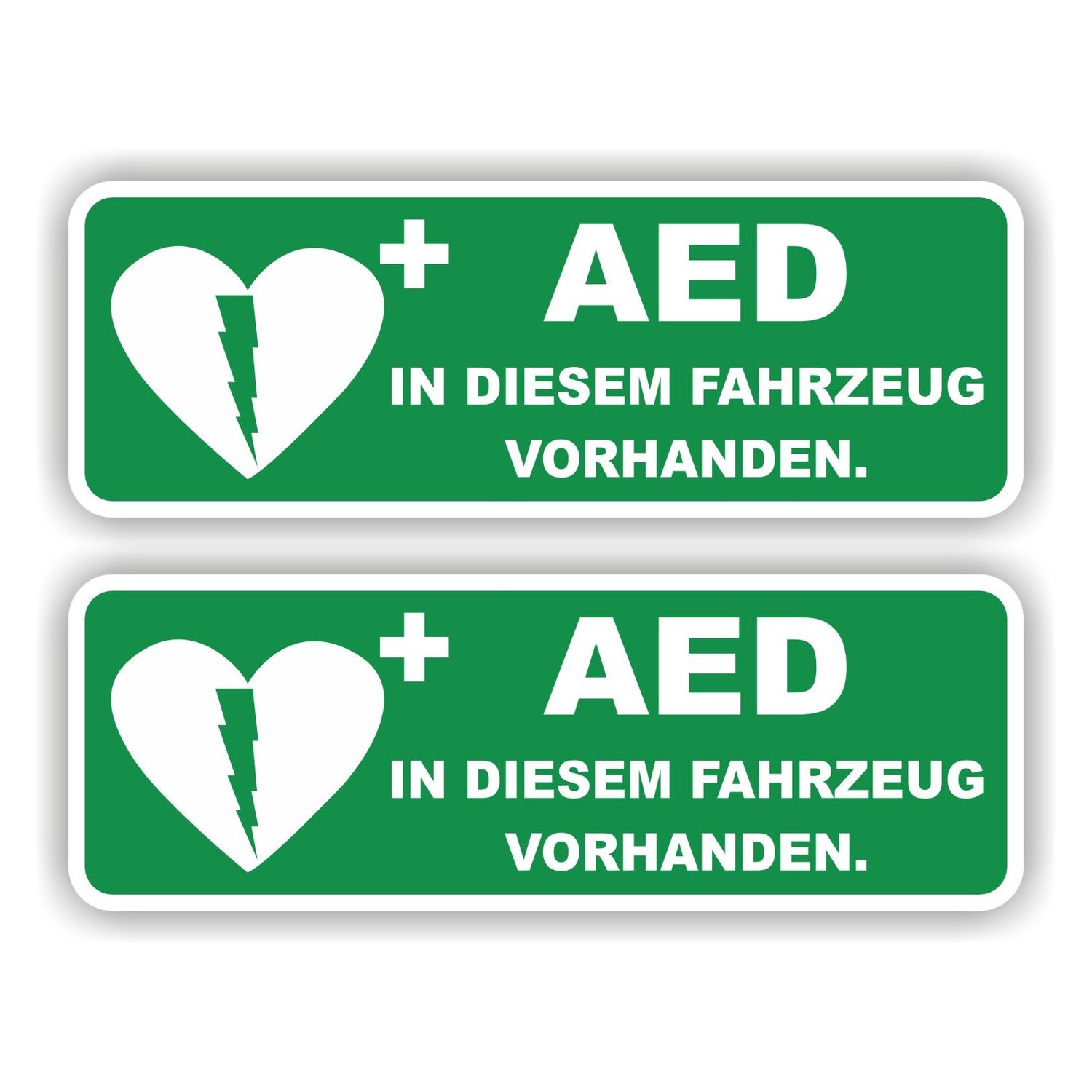 AED-Aufkleber in diesem Fahrzeug vorhanden