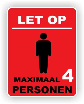 Maximaal 4 persoon in deze ruimte toegestaan sticker.