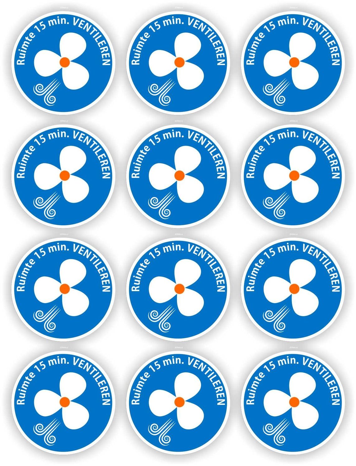 Ruimte 15 minuten ventileren stickers