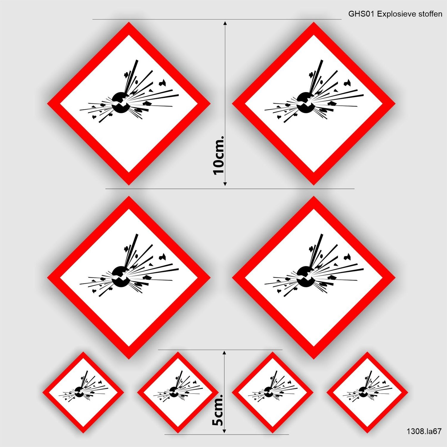 Explosieve stoffen sticker set rood, wit GHS01- etikettering