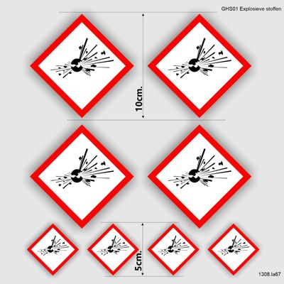 Explosieve stoffen sticker set rood, wit GHS01- etikettering