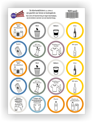 Recycling sticker set 20 stickers div. recycling soorten