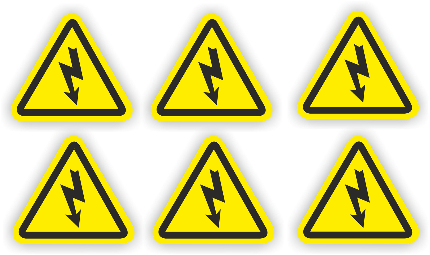 Elektrisch Spanning-Sticker set 6 st.-10cm-Geel Zwart driehoek