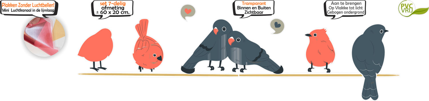 Vogels raamstickers 6 pastel vogels zittend op draad