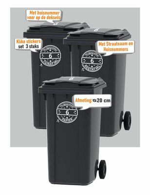Kliko stickers 3 st. (Tuinafval, Rest, Papier) Straatnaam en huisnummer