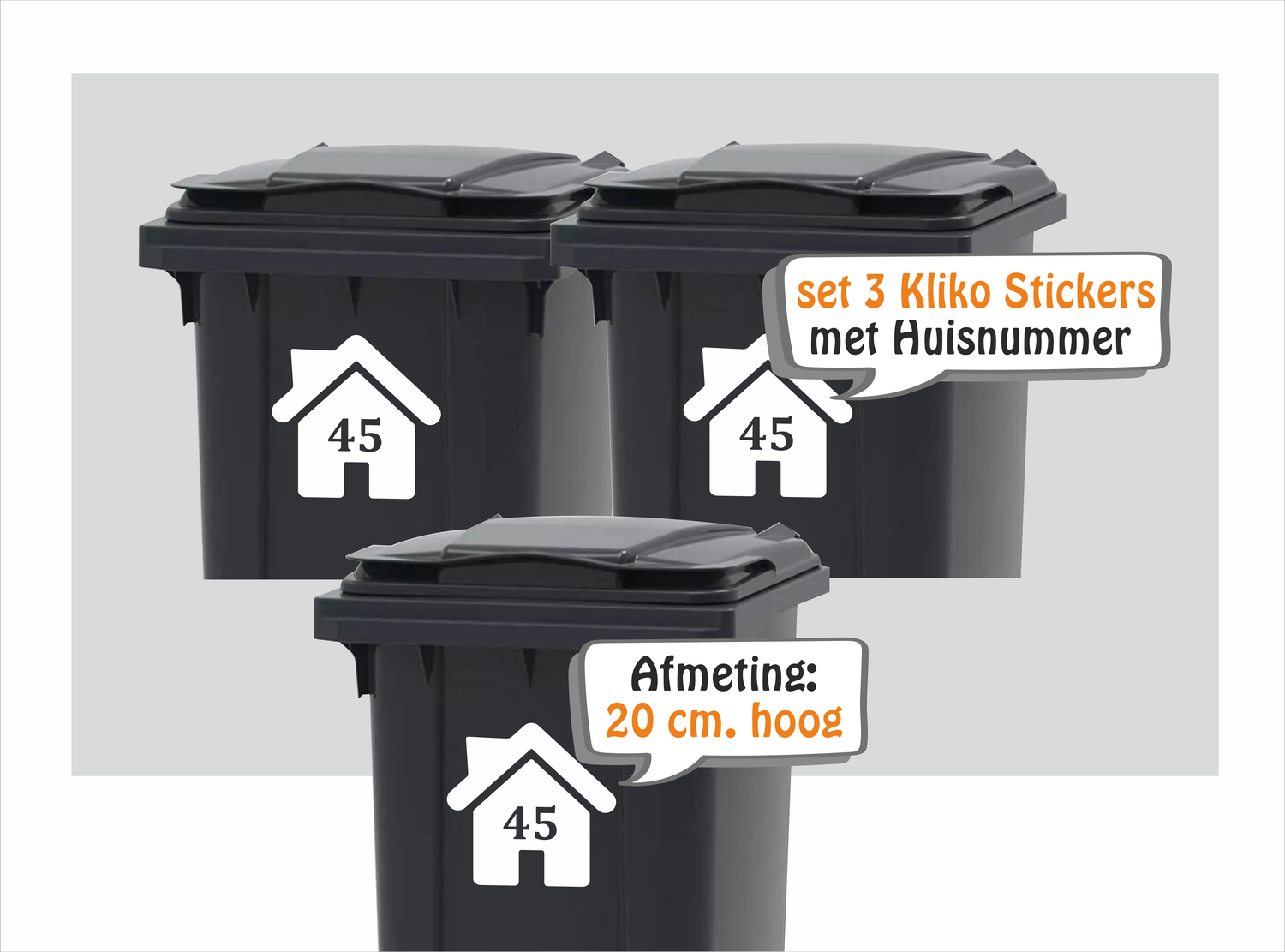 Kliko sticker, 3 huisje met  huisnummer