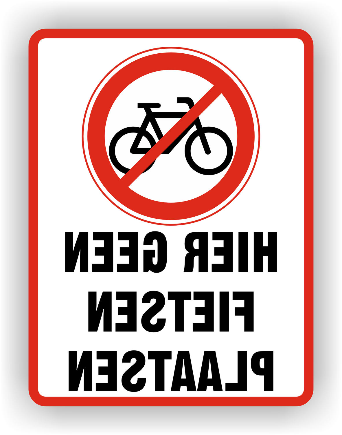 Hier geen fietsen plaatsen Raamsticker Spiegelbeeld