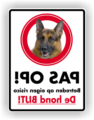 Pas op Waakhond aanwezig Spiegelbeeld Raamsticker 15x20cm