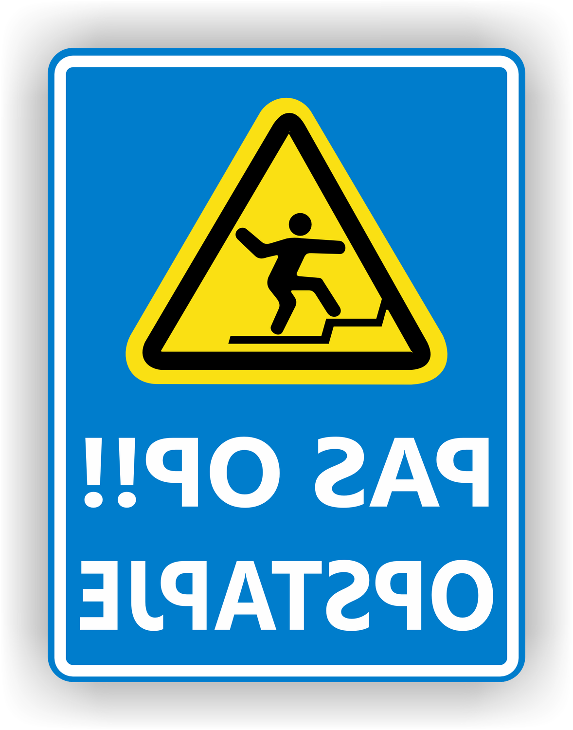 Pas op het Opstapje spiegelbeeld raamsticker 15x20cm