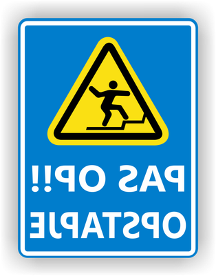 Pas op het Opstapje spiegelbeeld raamsticker 15x20cm