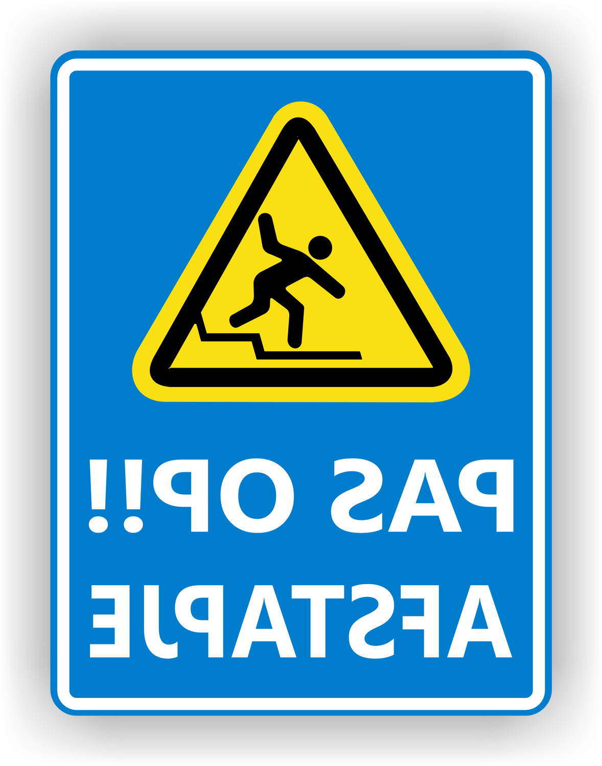 Pas op het Afstapje Spiegelbeeld Raamsticker 15x20cm