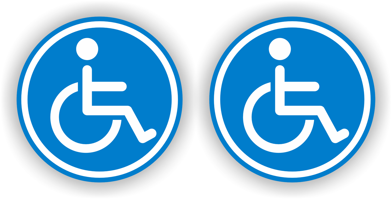 Rolstoel toegangkelijk set 2 Raamstickers Ø10 cm in Spiegelbeeld