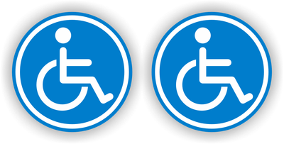 Rolstoel toegangkelijk set 2 Raamstickers Ø10 cm in Spiegelbeeld