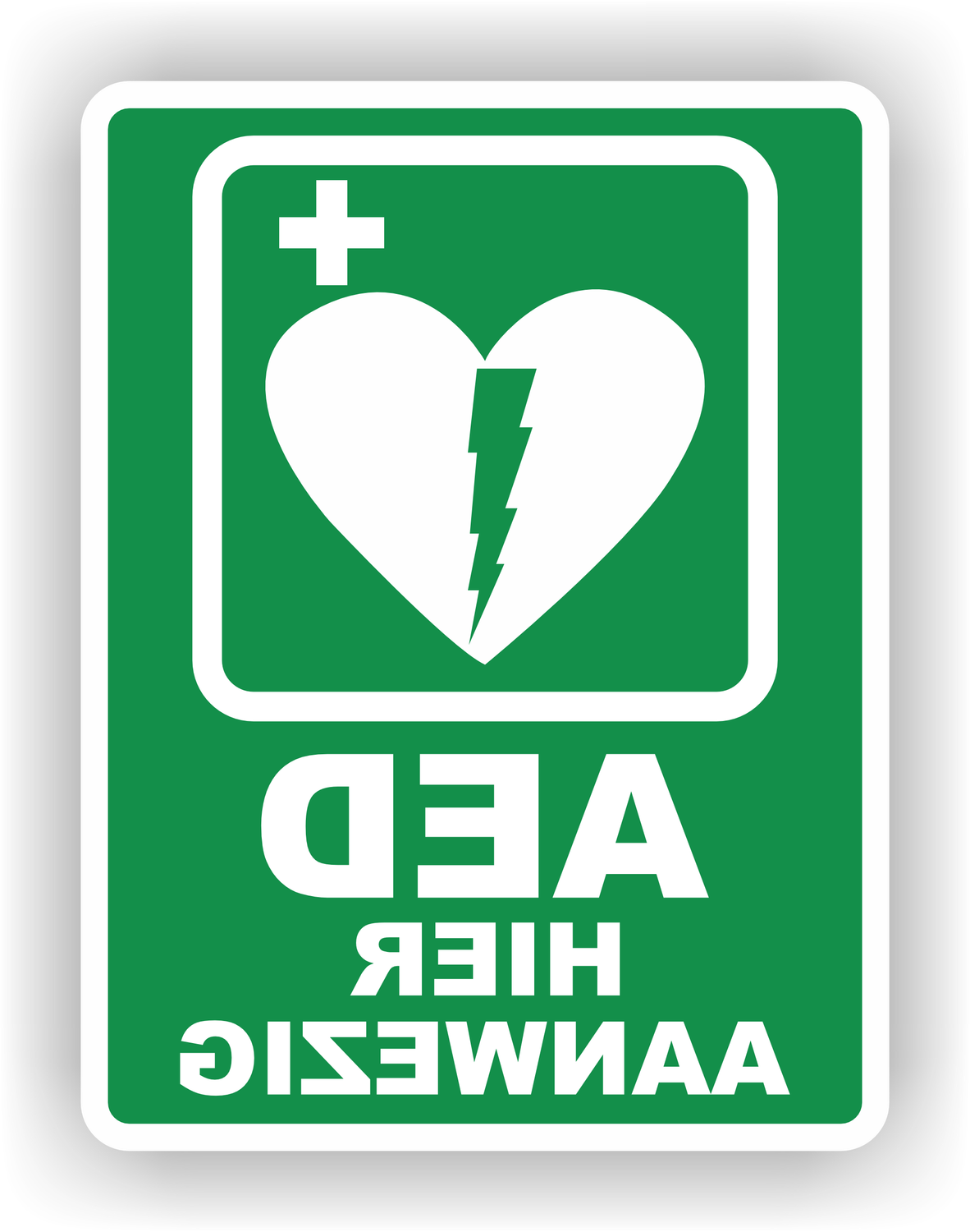 AED hier aanwezig Raamsticker Spiegelbeeld
