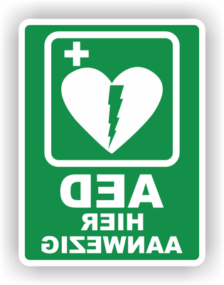 AED hier aanwezig Raamsticker Spiegelbeeld