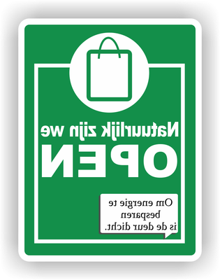 De deur is dicht maar de winkel is open Spiegelbeeld Raamsticker