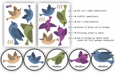 Vogel raamsticker set van 9 vogelstickers