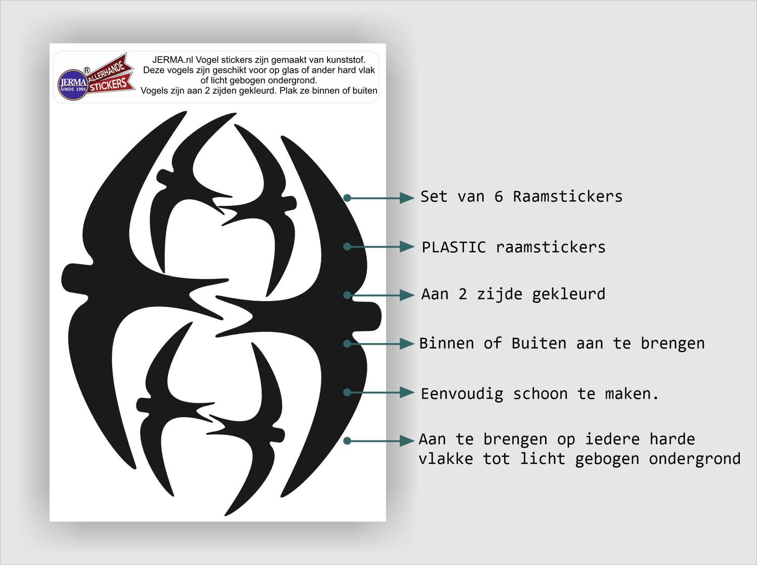 Vogel raamsticker set 6 zwaluw stickers