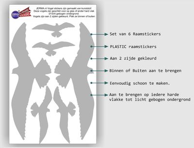 Vogelbescherming stickers set 6  vogels grijs