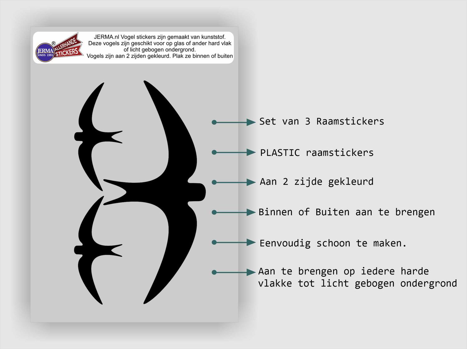 Vogel raamsticker set 3 zwaluw stickers