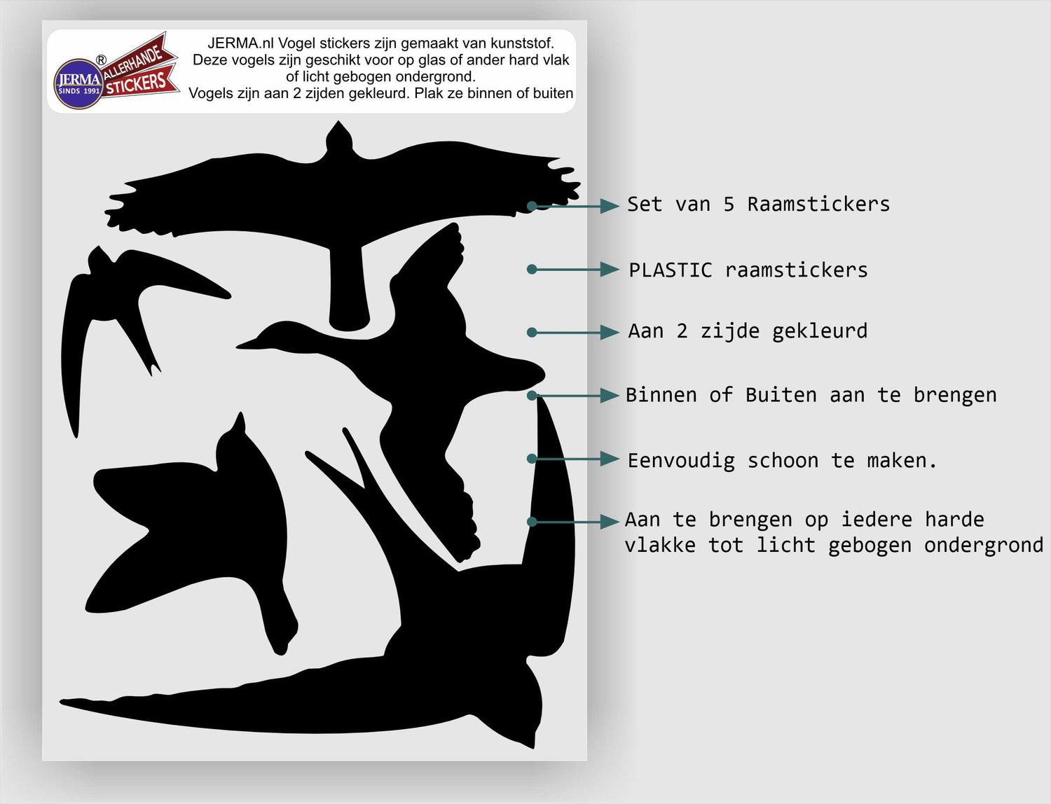 Vogelbescherming stickers set 5 vogels zwart