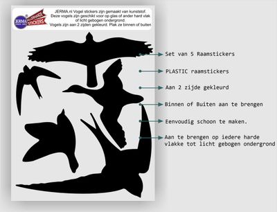 Vogelbescherming stickers set 5 vogels zwart