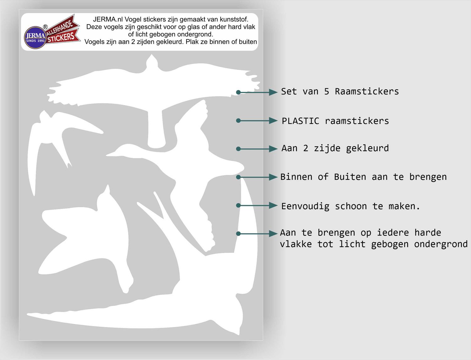 Vogelbescherming stickers set 5  vogels wit