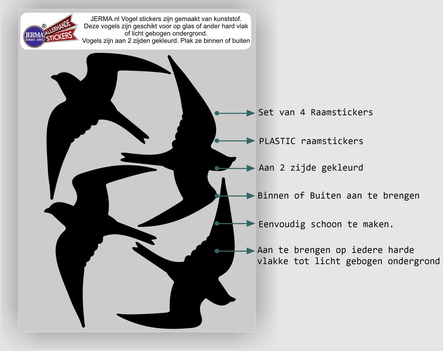 Vogelbescherming stickers set 4 vogels zwart