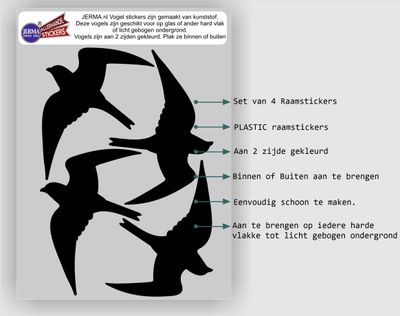 Vogelbescherming stickers set 4 vogels zwart