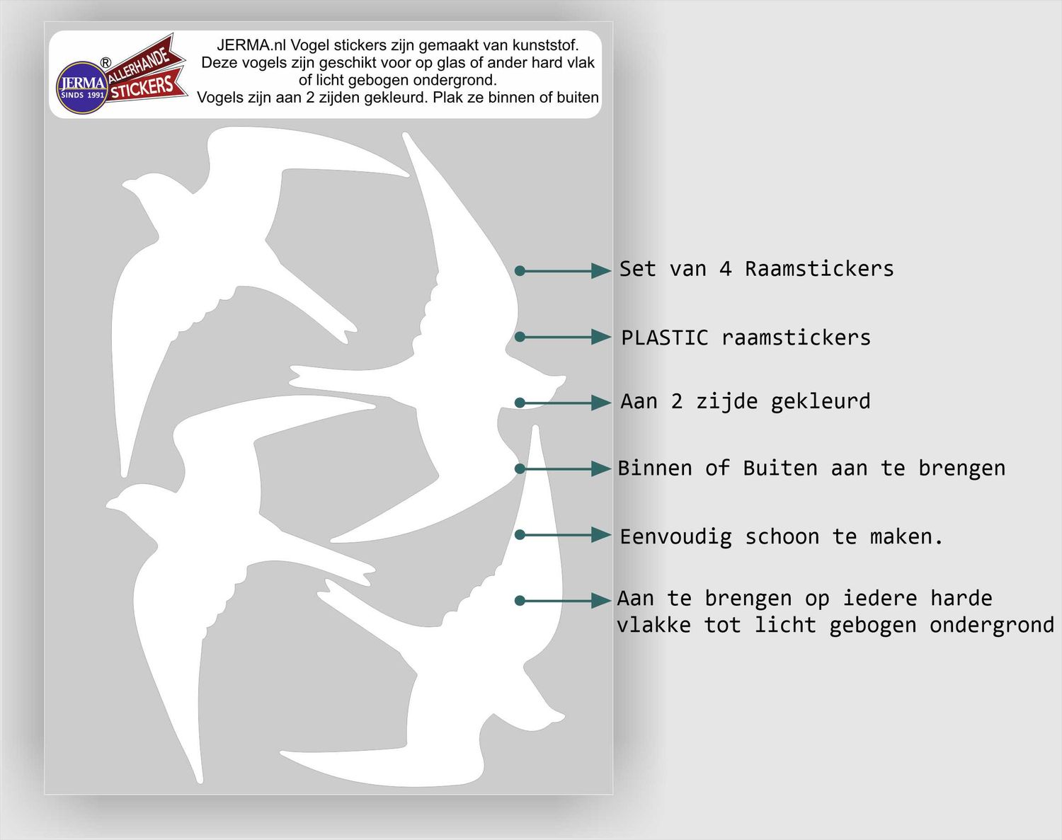 Vogelbescherming stickers set 4 vogels wit