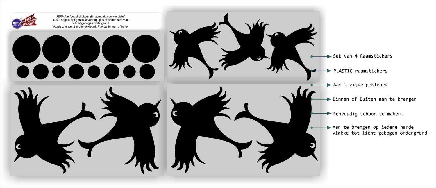 Vogel raamsticker 7 vogels zwart