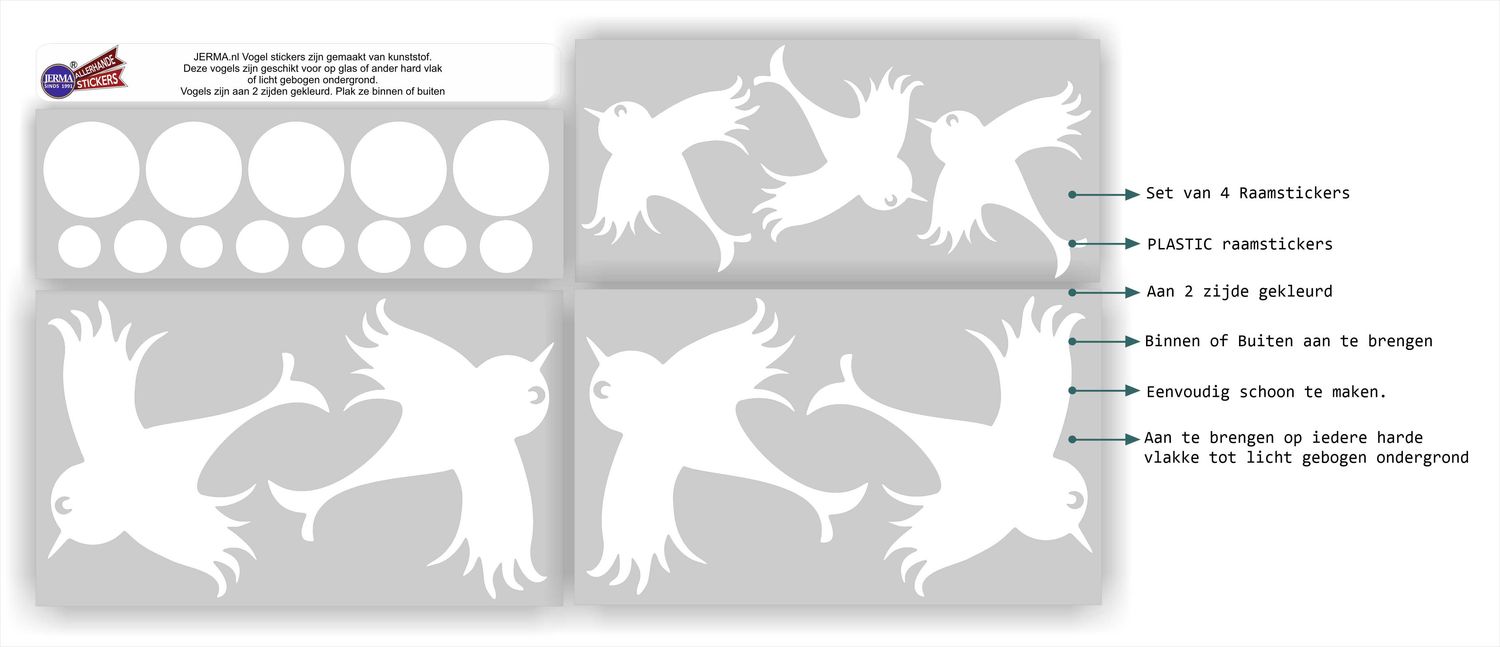 Vogel raamsticker 7 vogels wit