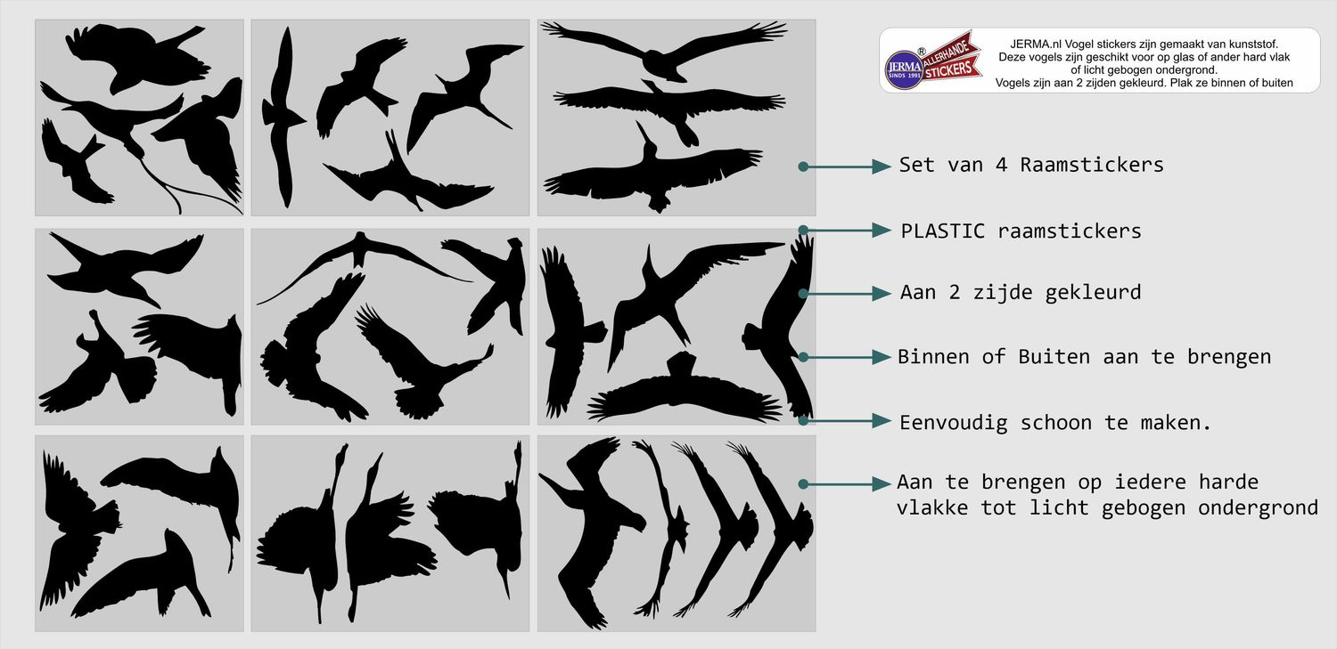 Vogels raamstickers 31 stuks zwart