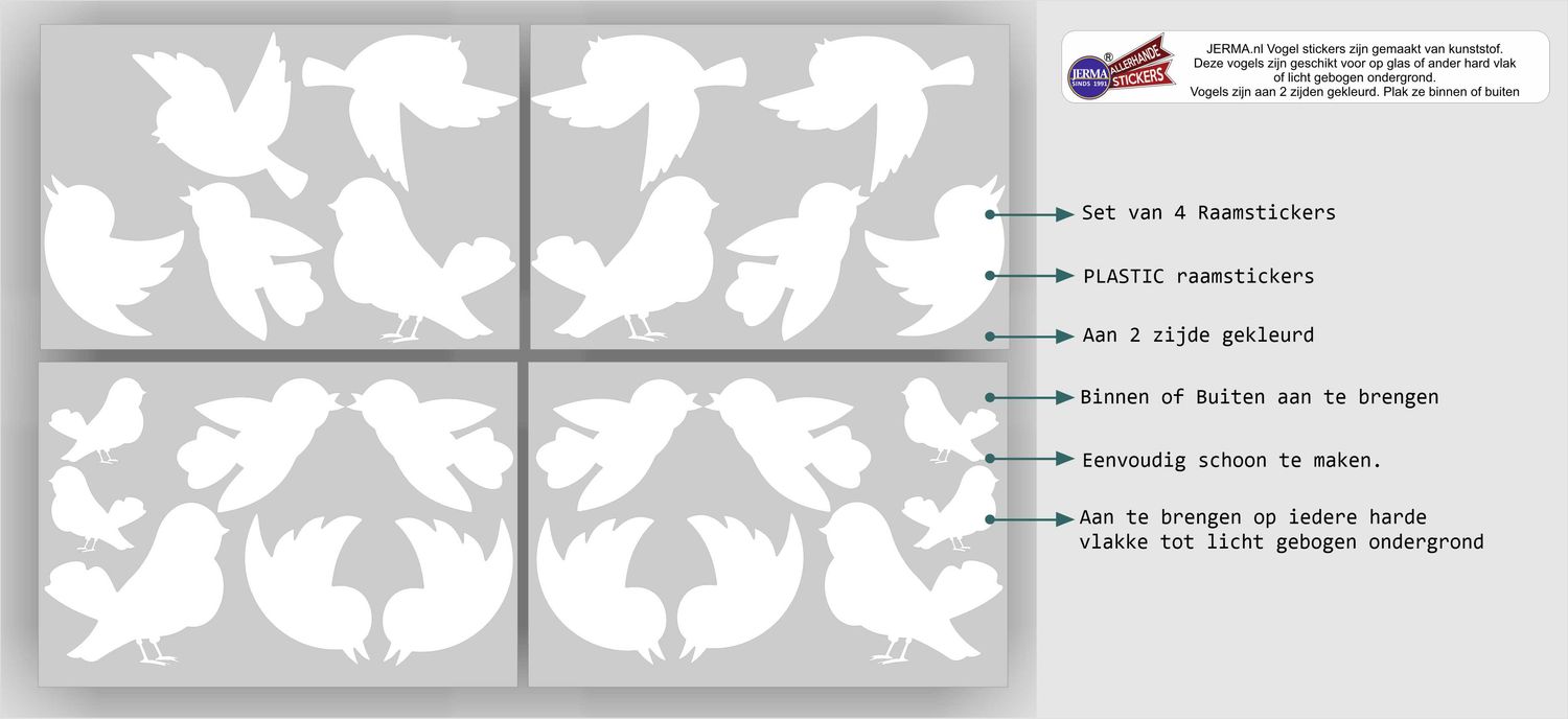 Vogel raamstickers 23 twitterende birts wit