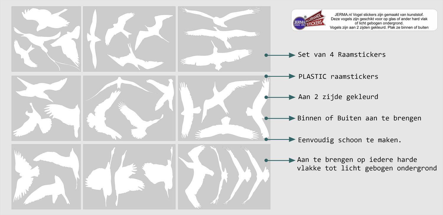 Vogels raamstickers 31 stuks wit