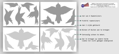 Vogel raamsticker set 16 st. kleur licht en donker Grijs