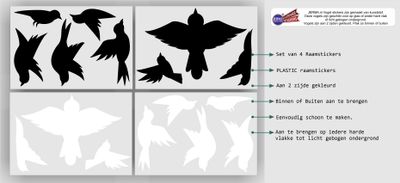 Vogel raamsticker 16 stuks kleur zwart, wit