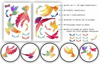 Vogel raamsticker kleurige Tangram vogels
