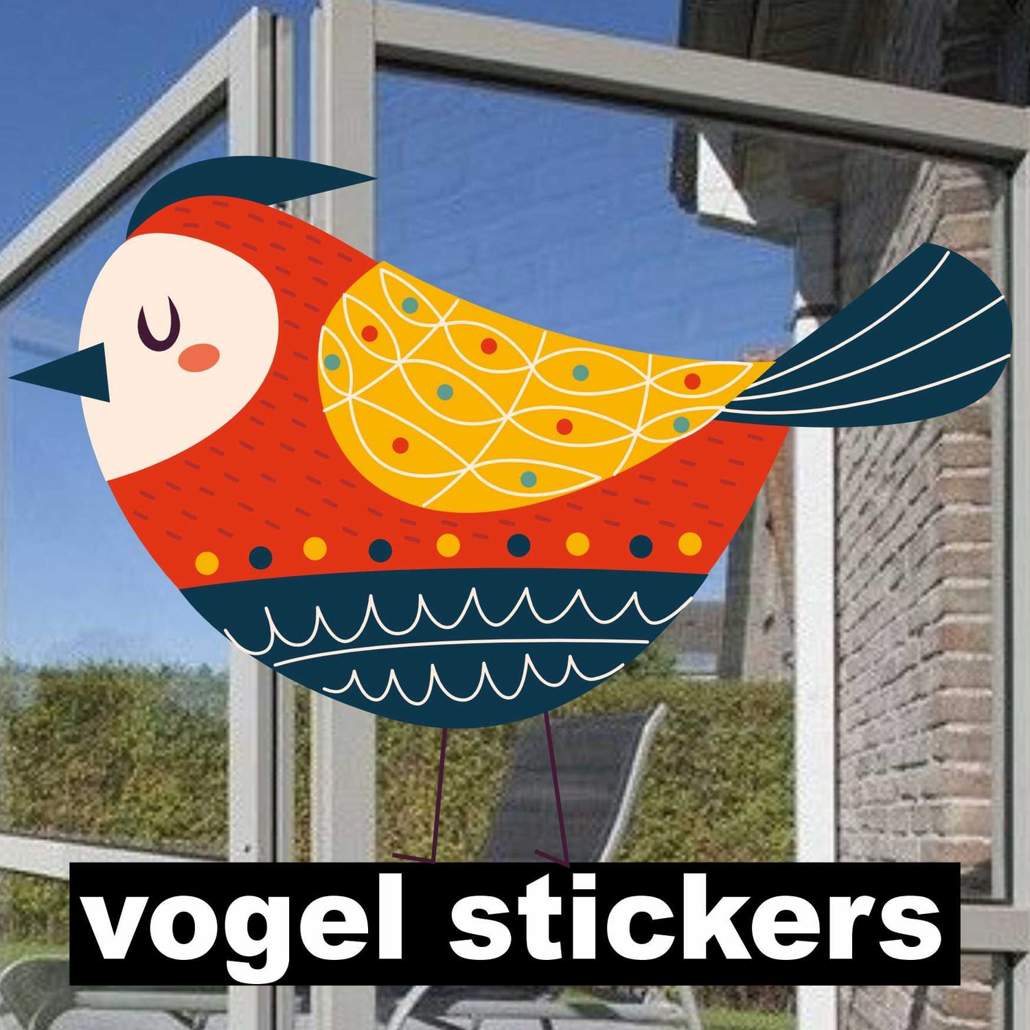 Vogelraamstickers set 6 vogels met stippen.