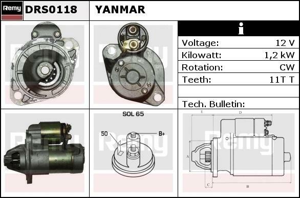 Startmotor Yanmar  Cargo 113408 DRS0118