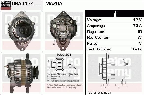 Alternator Mazda Mitsubishi  A2T08577  DRA3174 Z DRA3174