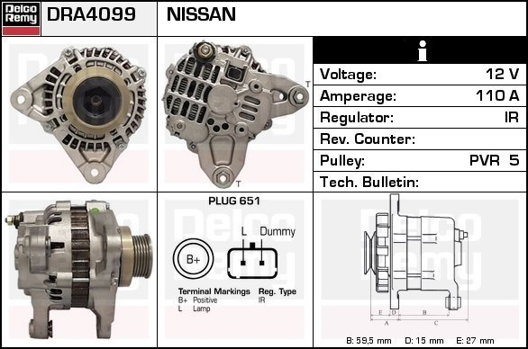 Ruil Alternator Nissan Renault Everkraft AVE1115 DRA4099  0986048611 DRA4099