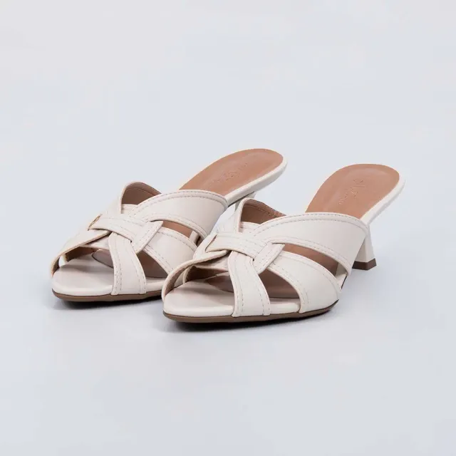 Marfim - Cross Strap Mid Heel Mule