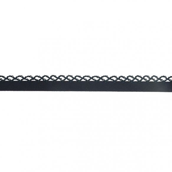 Biais katoen met gehaakte rand donkerblauw