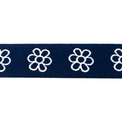 Elastiek met geweven bloem donker blauw